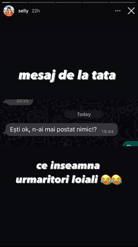  Motivul pentru care Selly și-a îngrijorat părinții! Ce mesaj a primit de la tatăl său. „N-ai mai postat”