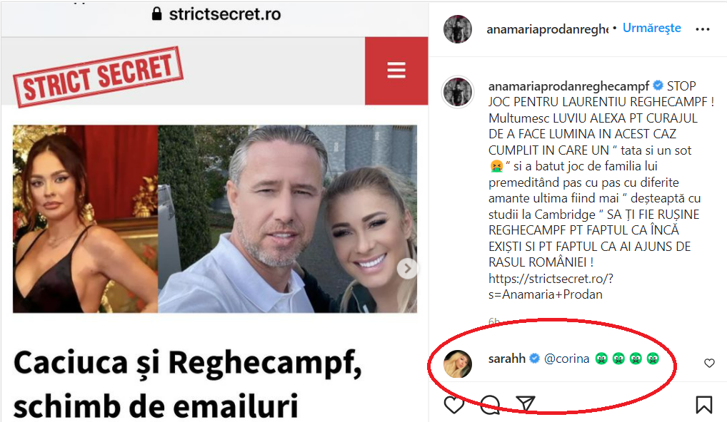 Reacția fiicei Anamariei Prodan, referitor la ce își scriau Reghe și Corina în emailuri. Ce a transmis Sarah