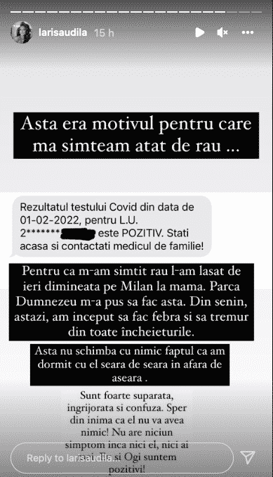 Problemele se țin lanț de Larisa Udilă. Vedeta și soțul ei au Covid. „Tremur din toate încheieturile”