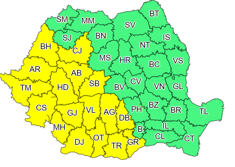 Vreme rea și furtuni în aproape toată țara! Meteorologii anunță cod galben de ploi și grindină în mai multe zone. Temperaturile sunt în scădere