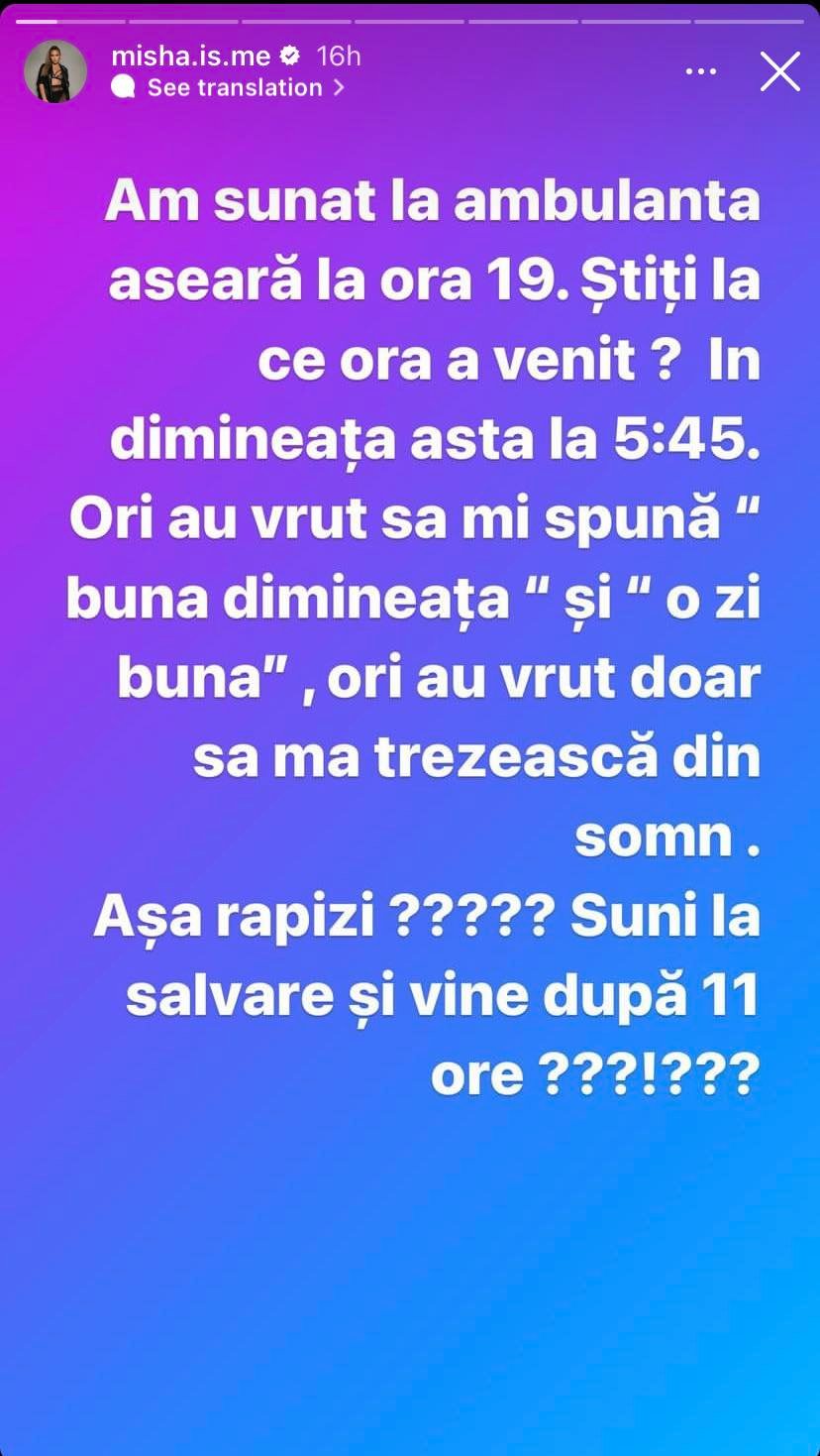 Misha, revoltată pe autoritățile din România. Cât a fost nevoită fosta soție a lui Connect-R să aștepte după ambulanță