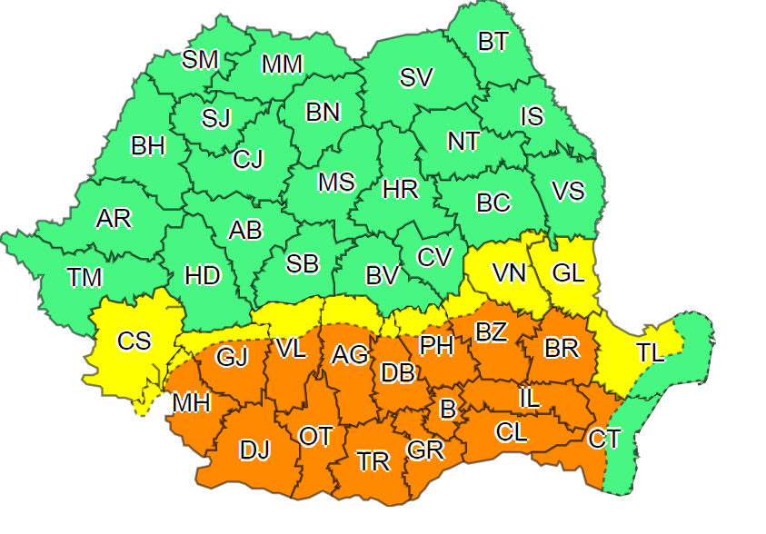 Alertă ANM! 15 județe sunt în cod portocaliu de caniculă. Meteorologii anunță fenomene severe  