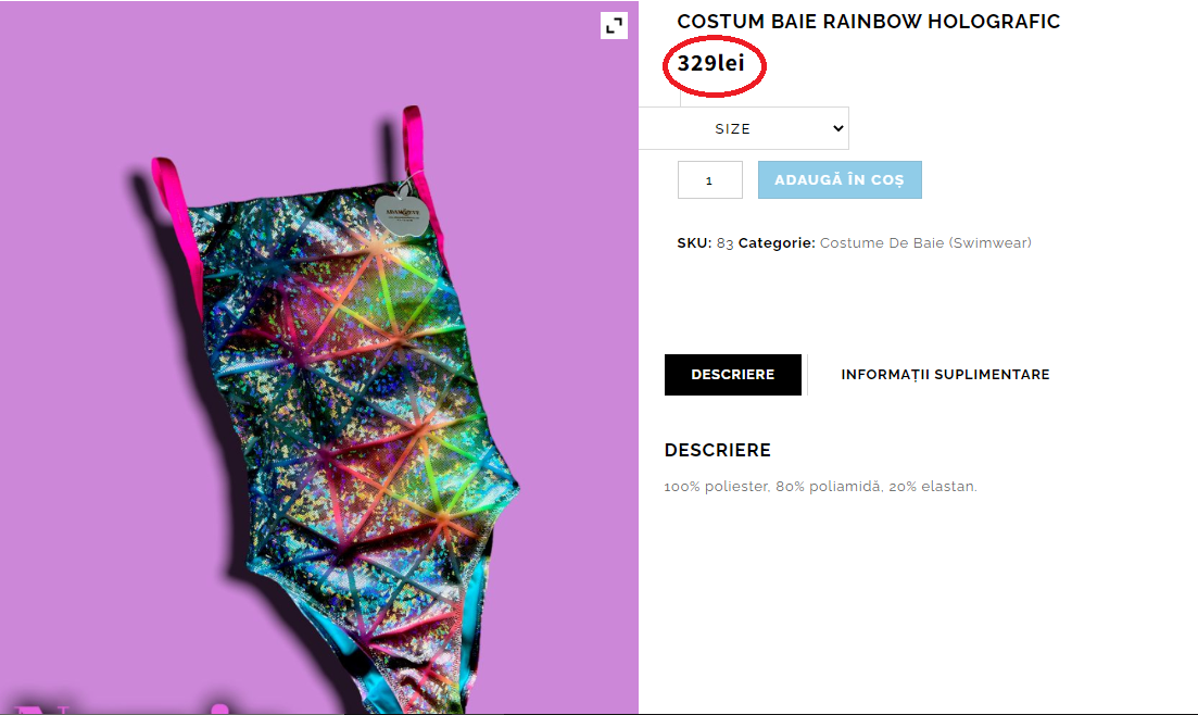 Cât costă un costum de baie pe site-ul de haine al Andei Adam. Prețul pe care îl are articolul vestimentar. FOTO
