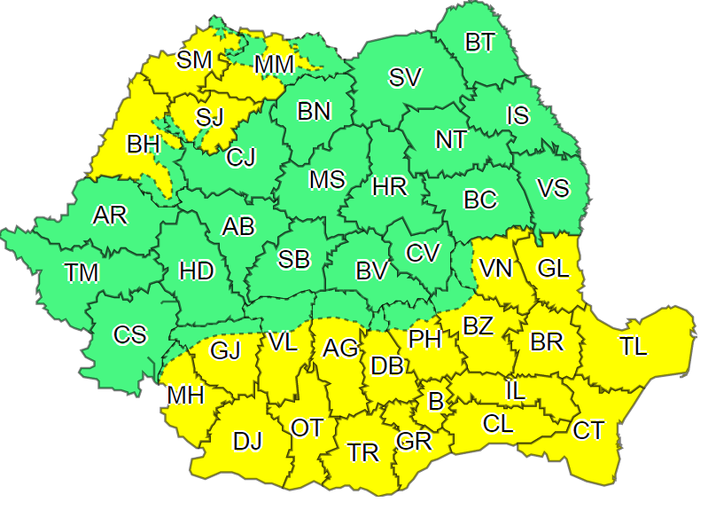 Un weekend al extremelor! Cod galben de caniculă și cod portocaliu de averse torențiale și descărcări electrice