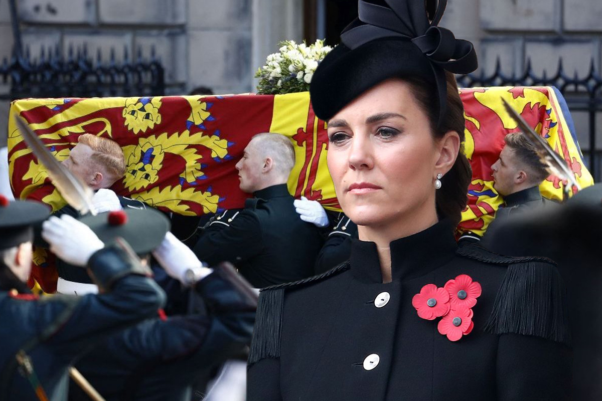 Ce bijuterii a purtat Kate Middleton la procesiunea sicriului Reginei