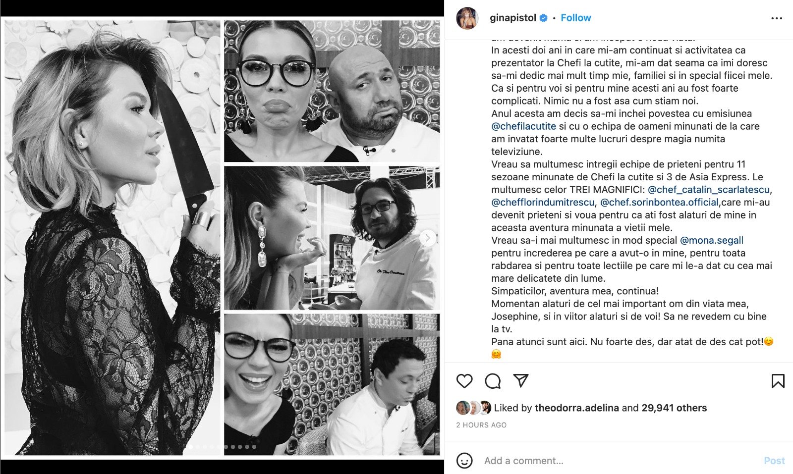 Gina Pistol se retrage, oficial, din televiziune. Mesajul emoționant transmis de vedetă