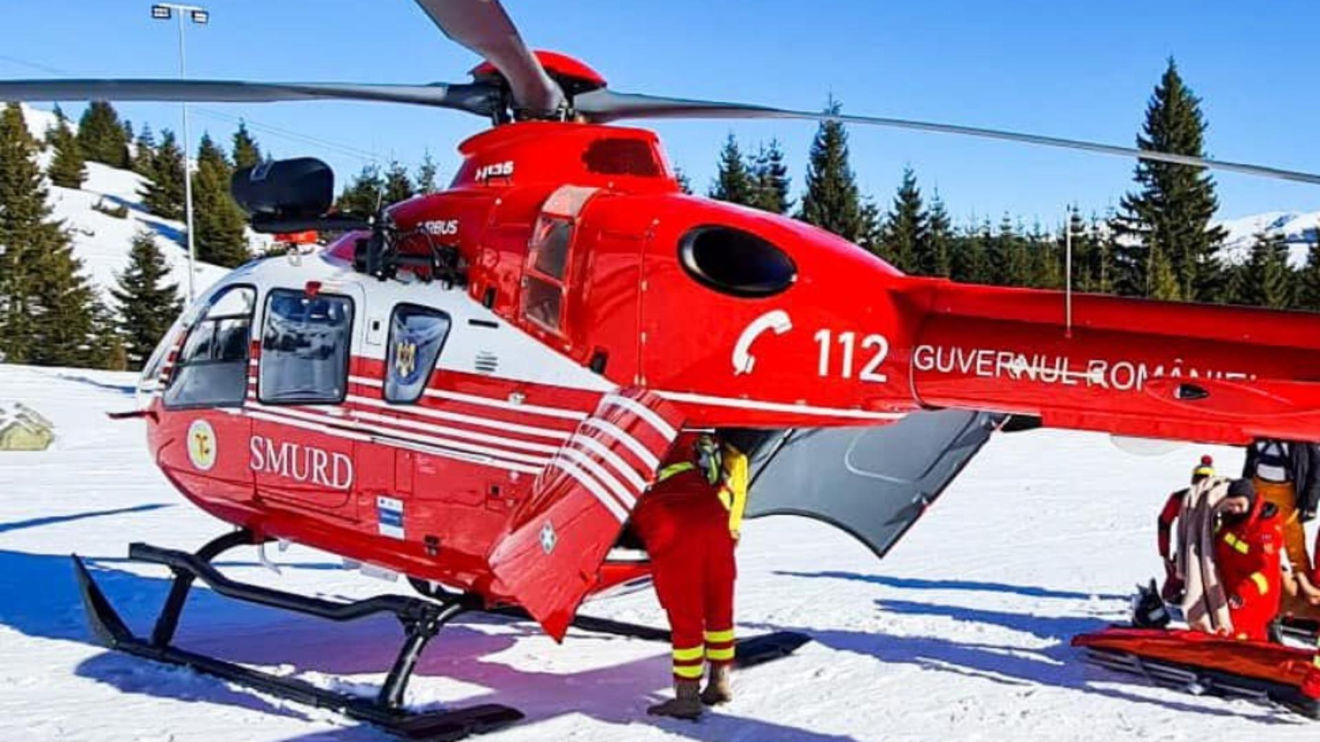 VIDEO| Elicopterul SMURD, pe o pârtie din Sinaia. Un copil de 10 ani s-a accidentat grav