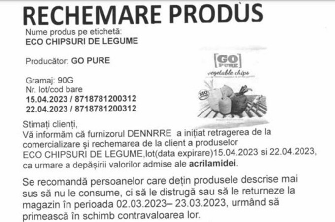 Alertă alimentară! Chipsuri periculoase, retrase din magazine. Consumatorii sunt sfătuiți să le returneze cât mai repede