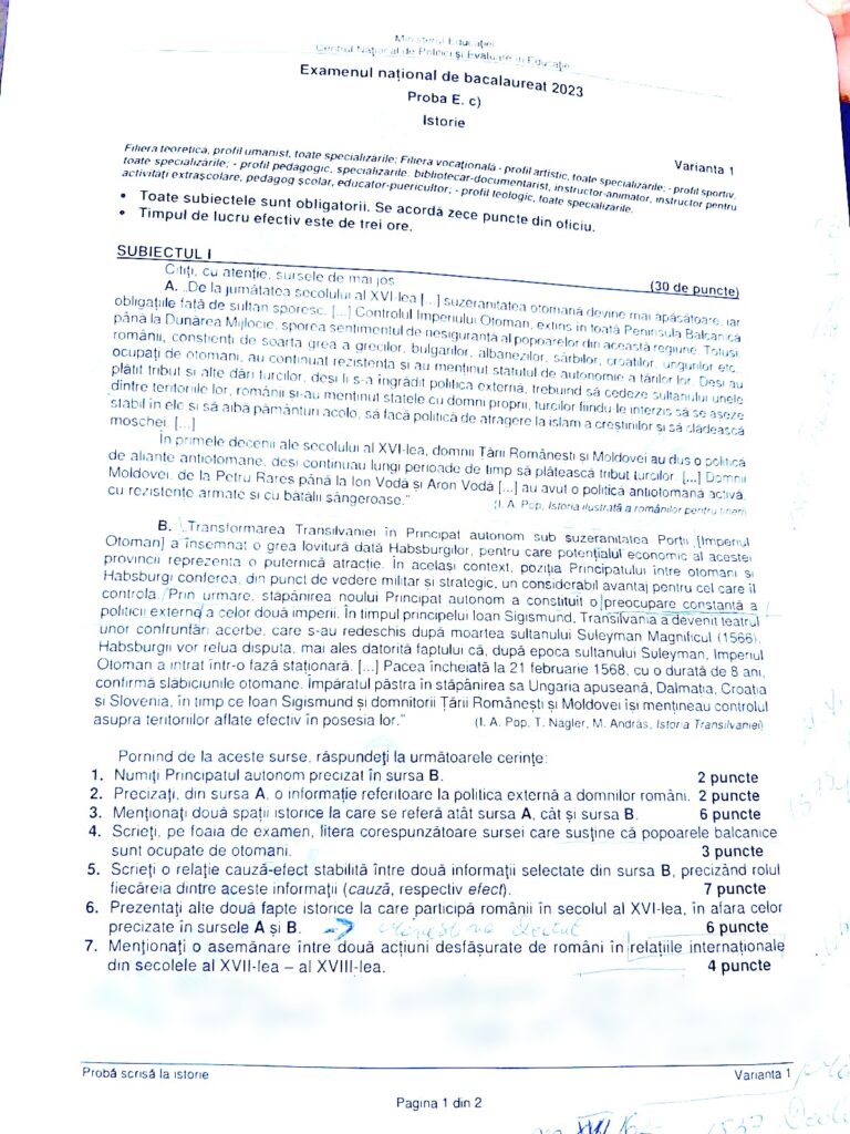 Subiecte istorie Bacalaureat 2023. Elevii claselor a XII-a au întâmpinat ceva dificultăți