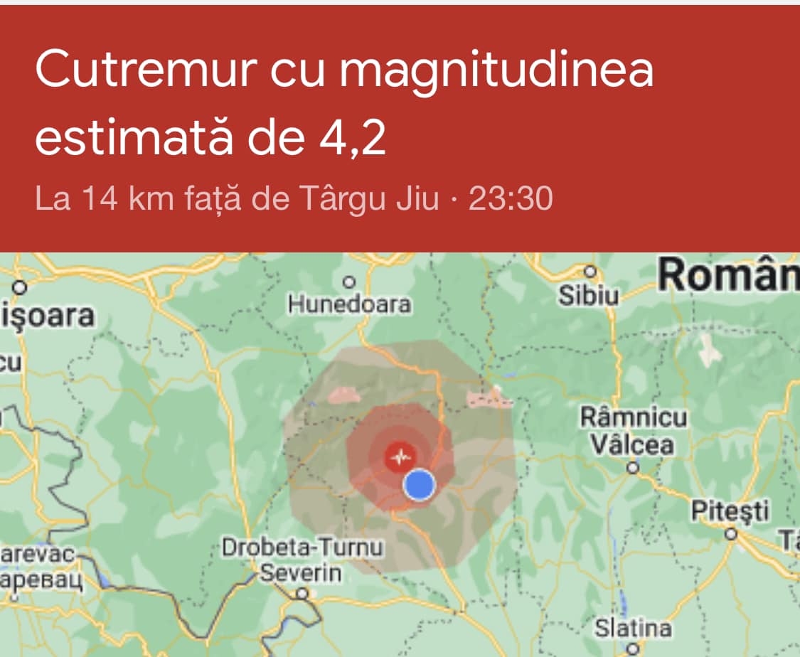 Un nou cutremur a zguduit Gorjul, ieri seară. Seismul s-a produs la 10 kilometri adâcime